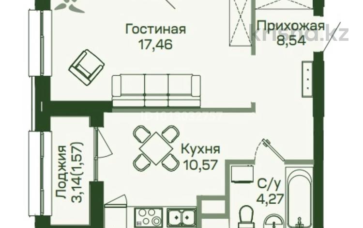 1-бөлмелі пәтер · 42.41 м² · 3/17 қабат, Шамши Калдаяков 60Б, 60А, бағасы: 22 млн ₸ в Астане, Сарайшык р-н — фото 2