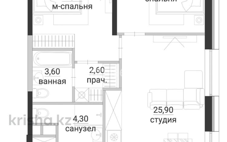 3-бөлмелі пәтер · 70 м² · 5/12 қабат, Макатаева - Байтурсынова 129/4, бағасы: 58 млн ₸ в Алматы, Алмалинский р-н — фото 2