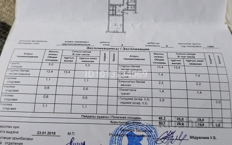 2-комнатная квартира · 50.1 м² · 5/5 этаж, улица Рыскулова 55 39 — Багдар за 7 млн ₸ в Кентау — фото 2