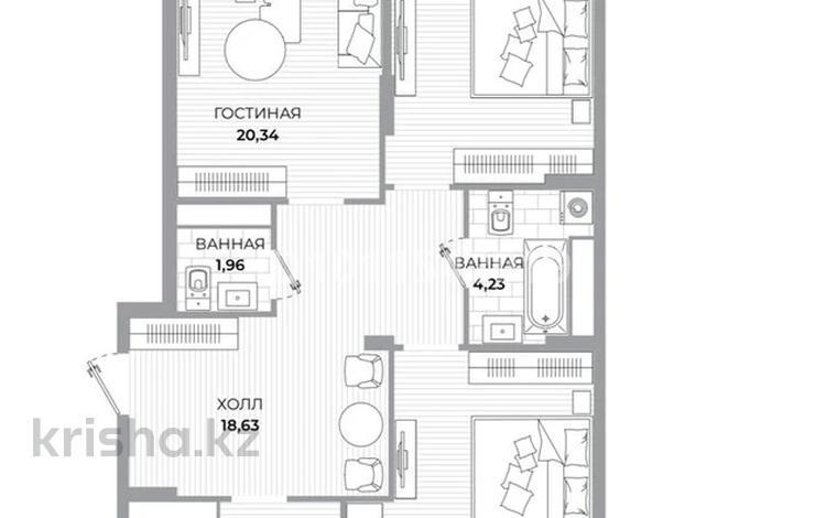 3-комнатная квартира · 94.1 м² · 5/18 этаж, Туран 39/2 за ~ 77.2 млн ₸ в Астане, Нура р-н — фото 3