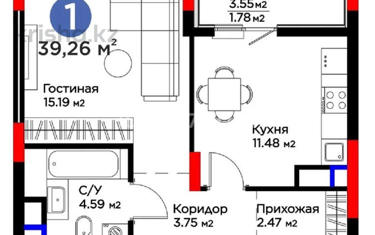 1-бөлмелі пәтер · 39.26 м² · 9/9 қабат, Нұрсая ш/а., Абулхайр-хана 69, бағасы: 21 млн ₸ в Атырау, мкр Нурсая — фото 2