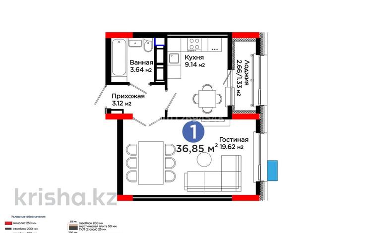 1-комнатная квартира · 36.85 м² · 14/17 этаж, Улы Дала 6 — ТРЦ Ellington Mall за 24 млн ₸ в Астане, Нура р-н — фото 2
