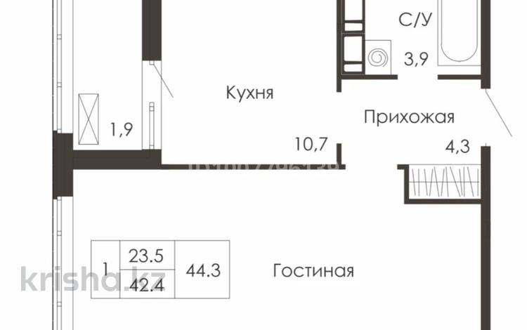 1-бөлмелі пәтер · 44.3 м² · 6/9 қабат, Жумекен Нажимеденов 3/4, бағасы: 25 млн ₸ в Астане, Сарайшык р-н — фото 2