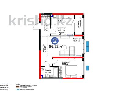 2-бөлмелі пәтер, 66.52 м², 2/12 қабат, К. Толеметова, бағасы: ~ 29.9 млн 〒 в Шымкенте, Абайский р-н