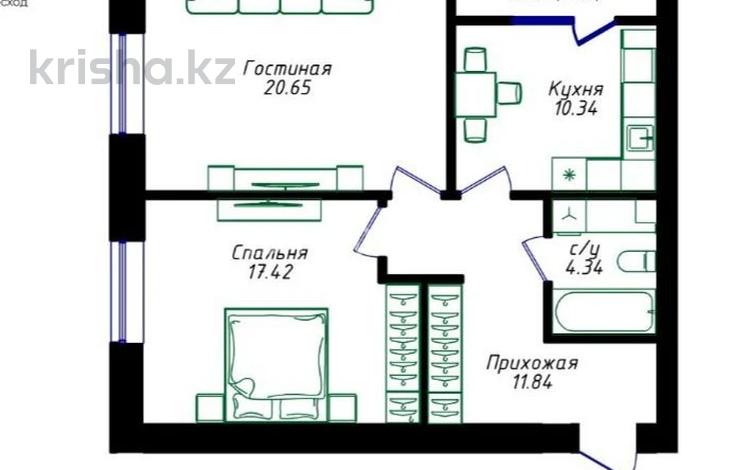 2-бөлмелі пәтер · 66.24 м² · 9/12 қабат, Жубан Молдагалиев 6г, бағасы: ~ 37.7 млн ₸ в Астане, Нура р-н — фото 2