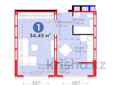 1-комнатная квартира · 34.45 м² · 5/12 этаж, Е 915 9 за 27 млн ₸ в Астане, Есильский р-н