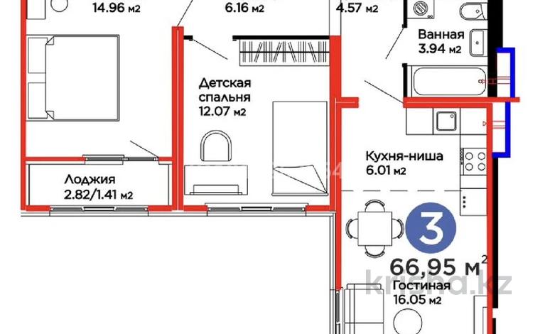 3-бөлмелі пәтер · 67 м² · 5/17 қабат, Улы Дала 14, бағасы: 40.5 млн ₸ в Астане, Нура р-н — фото 3