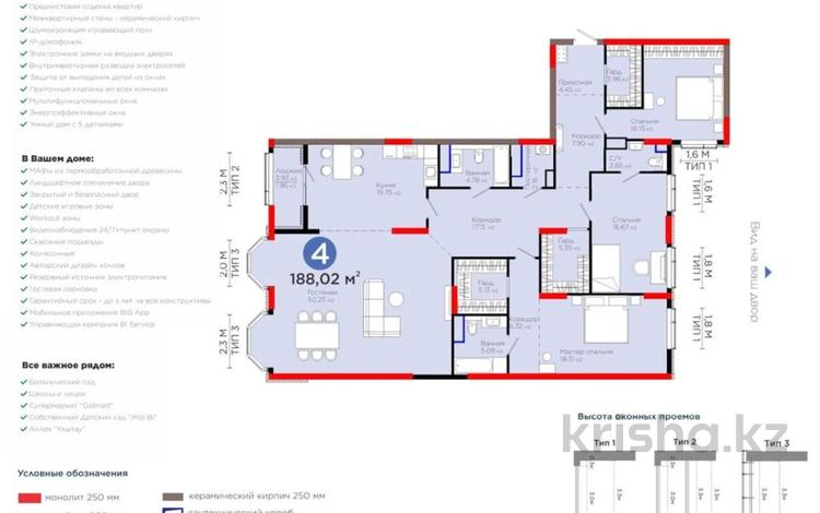 4-комнатная квартира · 188.2 м² · 16/16 этаж, Е 116 2 за 235 млн ₸ в Астане, Есильский р-н — фото 3