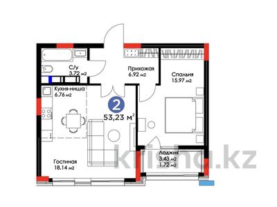 2-комнатная квартира · 53 м² · 12/12 этаж, Мухамедханова 5F за 51.9 млн ₸ в Астане, Нура р-н