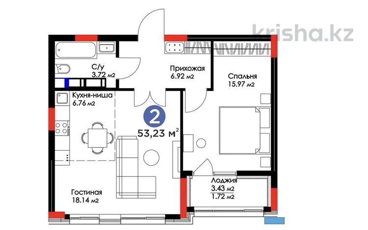 2-комнатная квартира · 53 м² · 12/12 этаж, Мухамедханова 5F за 51.9 млн ₸ в Астане, Нура р-н — фото 2