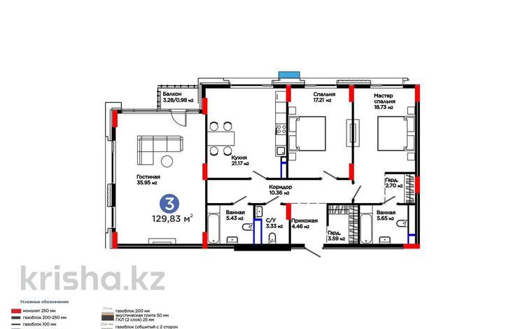 3-комнатная квартира · 129 м² · 7/9 этаж, Мангилик Ел 57 за 140 млн ₸ в Астане, Есильский р-н — фото 2