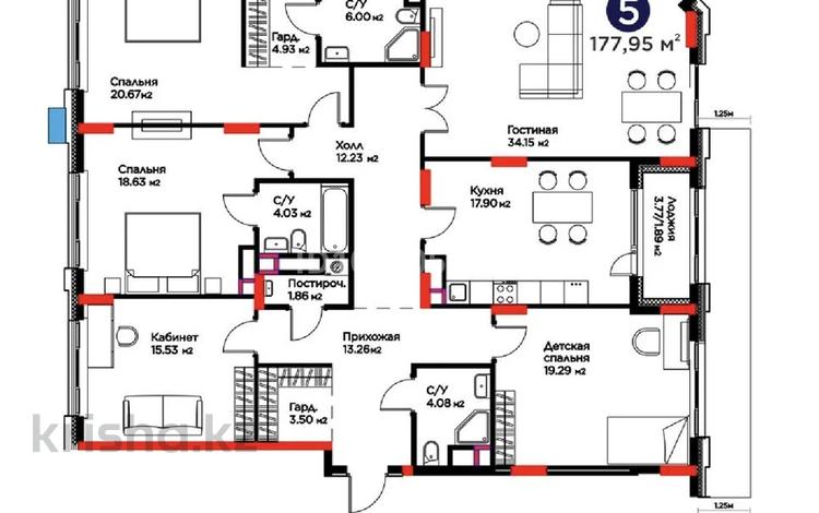 5-комнатная квартира · 180 м² · 4/9 этаж, Е-899 5/1а за 180 млн ₸ в Астане, Нура р-н — фото 2