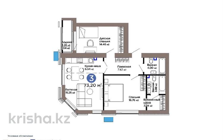 3-бөлмелі пәтер · 73.2 м² · 10/12 қабат, Е-899 5/1, бағасы: 68 млн ₸ в Астане, Нура р-н — фото 2