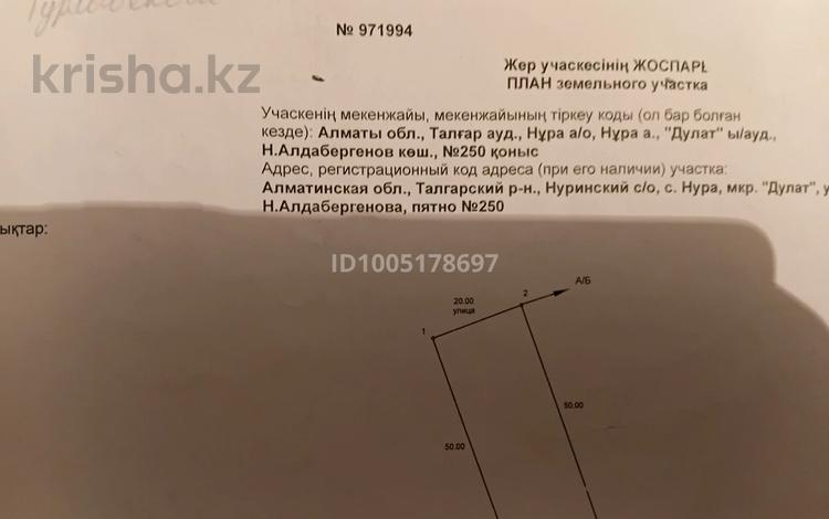 Участок · 10 соток, Нурмолда алдабергенов 250 за 1.5 млн 〒 в Талгаре — фото 2