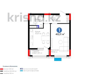 1-комнатная квартира · 40.4 м² · 9/9 этаж, Толе би 22 за 29 млн ₸ в Астане, Нура р-н