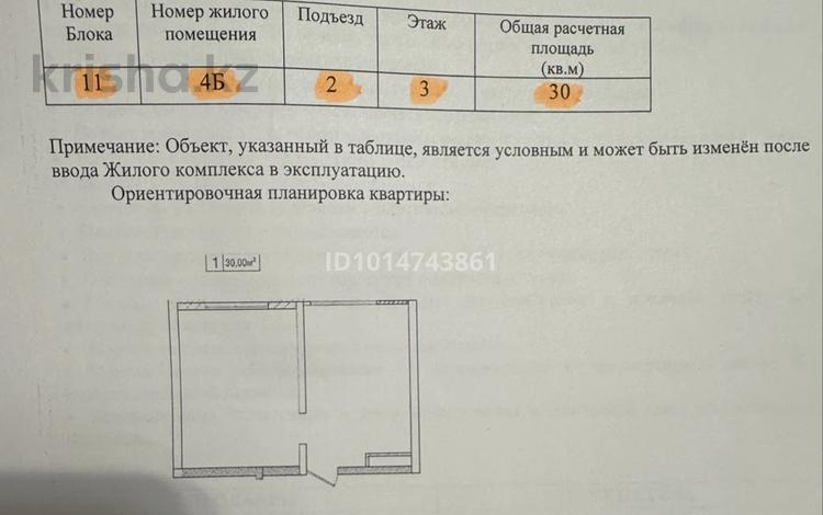 1-бөлмелі пәтер · 30 м² · 3/9 қабат, Қайрат ш/а., ​24-я улица 1/1а — ПК Кунаева улица, 501/17, бағасы: 17.7 млн ₸ в Алматы, Турксибский р-н — фото 2