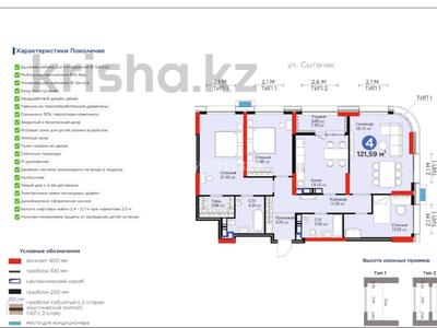 4-комнатная квартира, 121.59 м², 22/23 этаж, Кабанбай батыра 38 — Сыганак за ~ 74 млн 〒 в Астане, Есильский р-н