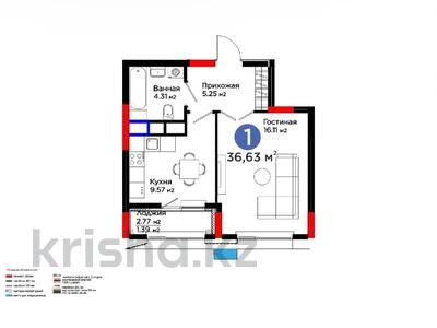 1-бөлмелі пәтер · 36.63 м² · 8/9 қабат, Турар Рыскулов 18/1 — САМАЯ НИЗКАЯ ЦЕНА!!!, бағасы: 27 млн ₸ в Астане, Есильский р-н