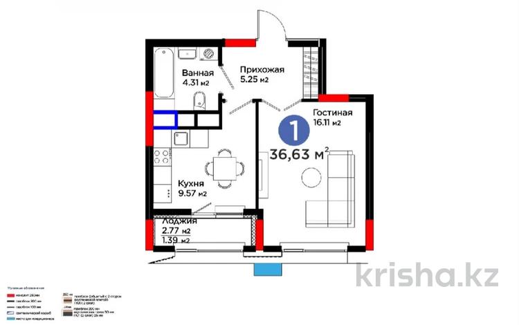 1-бөлмелі пәтер · 36.63 м² · 8/9 қабат, Турар Рыскулов 18/1 — САМАЯ НИЗКАЯ ЦЕНА!!!, бағасы: 27 млн ₸ в Астане, Есильский р-н — фото 2