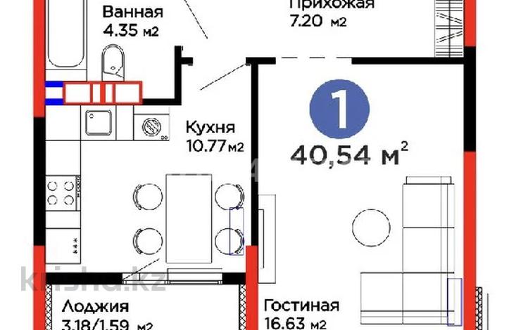 1-бөлмелі пәтер · 40.54 м² · 8/12 қабат, ​Тамерлановское шоссе 328, бағасы: 22.5 млн ₸ в Шымкенте, Туран р-н — фото 2