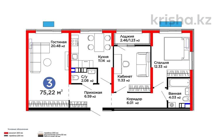 3-комнатная квартира · 78.22 м² · 6/6 этаж, Бауыржана Момышулы 11/14а — ЖК Arena City Sport E за 51.5 млн ₸ в Алматы, Алатауский р-н — фото 2