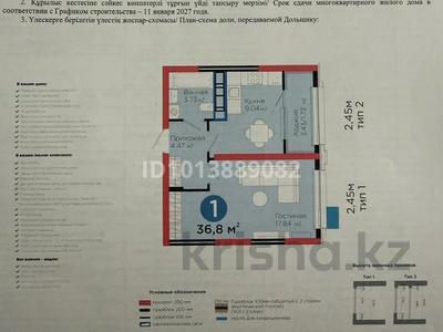 1-бөлмелі пәтер · 36.8 м² · 5/12 қабат, мкр Акжайык, Толеметова 12, бағасы: 26 млн ₸ в Шымкенте, Абайский р-н