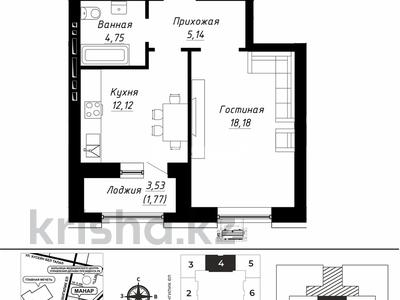 1-комнатная квартира · 41.96 м² · 9/9 этаж, Александр Сызганов 1/2 за 29.5 млн ₸ в Астане, Есильский р-н