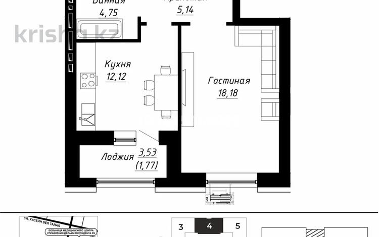 1-комнатная квартира · 41.96 м² · 9/9 этаж, Александр Сызганов 1/2 за 29.5 млн ₸ в Астане, Есильский р-н — фото 3