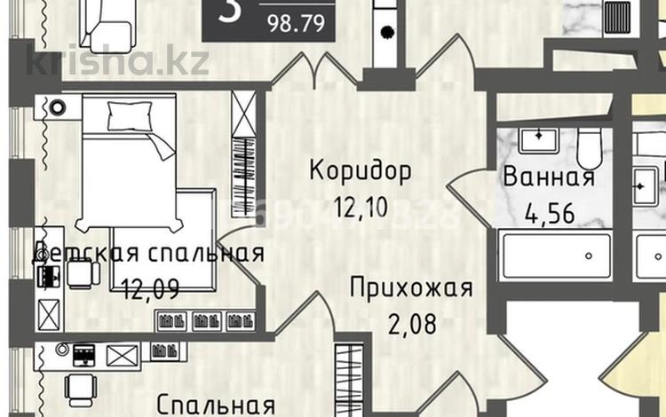 3-комнатная квартира, 101.12 м², 9/18 этаж, Акмешит 1 за 101 млн 〒 в Астане, Есильский р-н — фото 2