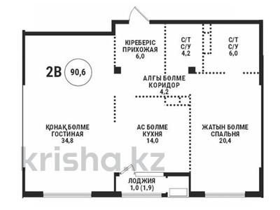 2-комнатная квартира · 90.6 м² · 2/3 этаж, Кенесары хана 43/7 за ~ 108.4 млн ₸ в Алматы, Наурызбайский р-н