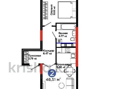 2-комнатная квартира · 48.51 м² · 9/12 этаж, Улы Дала 4 — Видовая на город и Ellington Mall за 36.5 млн ₸ в Астане, Нура р-н
