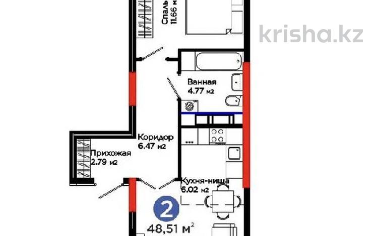 2-комнатная квартира · 48.51 м² · 9/12 этаж, Улы Дала 4 — Видовая на город и Ellington Mall за 36.5 млн ₸ в Астане, Нура р-н — фото 2