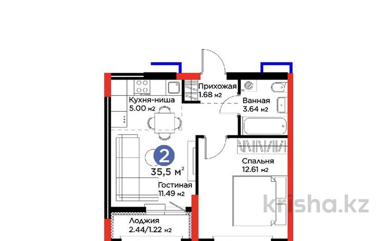 2-бөлмелі пәтер · 35.5 м² · 8/9 қабат, Е 354 5, бағасы: 23 млн ₸ в Астане, Есильский р-н — фото 6