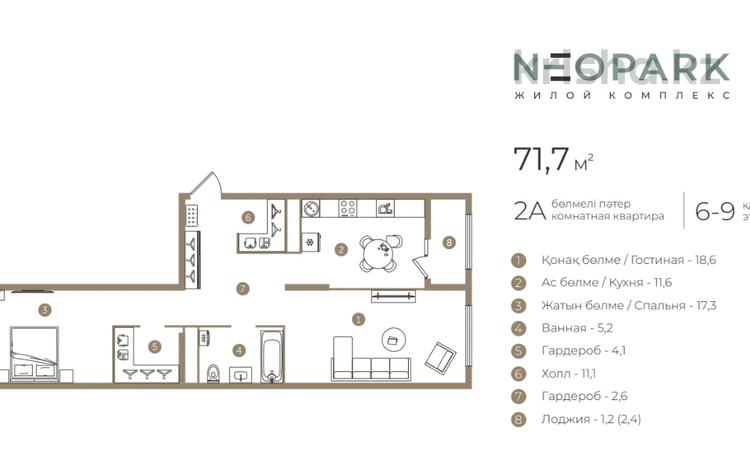 2-бөлмелі пәтер · 72 м² · 8/9 қабат, Ботакоз, бағасы: ~ 39.4 млн ₸ в Алматы, Алатауский р-н — фото 5