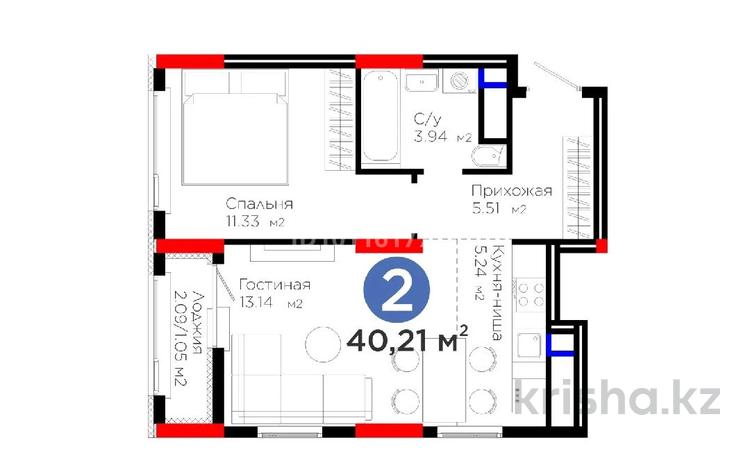 2-бөлмелі пәтер · 40.21 м² · 16/17 қабат, Е 908 23 — Улы Дала и Айтматова, бағасы: ~ 30 млн ₸ в Астане, Нура р-н — фото 2