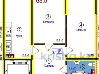 2-комнатная квартира, 68.5 м², 1/6 этаж, мкр Нуркент (Алгабас-1), Микрорайон Нуркент 2 — Алматы-арена за 30.5 млн 〒