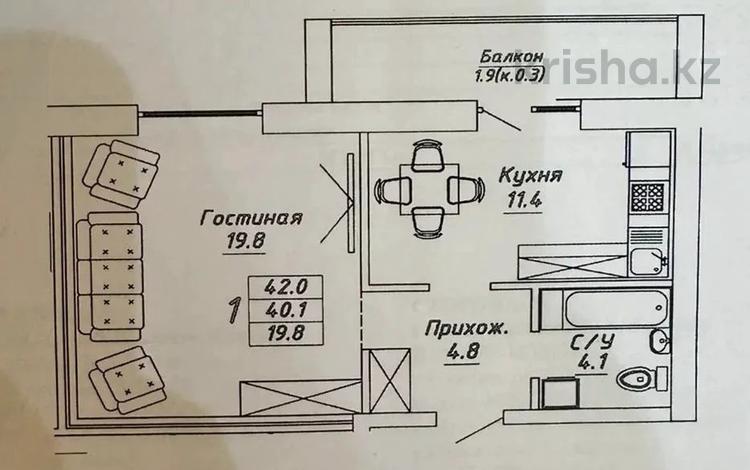 1-комнатная квартира · 43 м² · 9/10 этаж, Бокейхана 7 за ~ 25 млн ₸ в Астане, Есильский р-н — фото 2