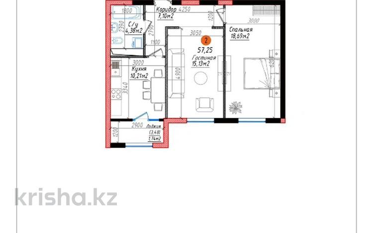 2-комнатная квартира · 57.25 м² · 4/10 этаж, Ж.Балапанова 43 за ~ 28.6 млн ₸ в Талдыкоргане — фото 3
