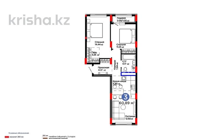 3-комнатная квартира · 60.89 м² · 5 этаж, Е 908 23 за 35.9 млн 〒 в Астане, Нура р-н — фото 3