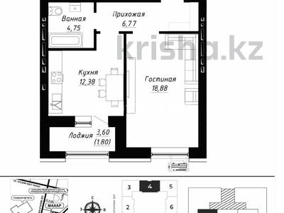 1-комнатная квартира · 44.58 м² · 6/9 этаж, Е 496 7 за 29.9 млн ₸ в Астане