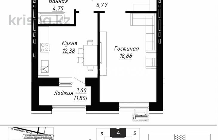 1-комнатная квартира · 44.58 м² · 6/9 этаж, Е 496 7 за 29.9 млн ₸ в Астане — фото 2