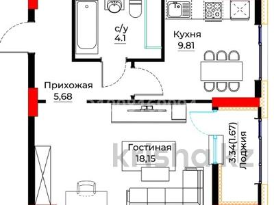 1-комнатная квартира · 40.9 м² · 2/12 этаж, Е 429 24 за 25.5 млн 〒 в Астане, Нура р-н