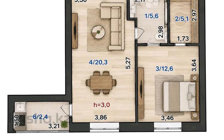 2-комнатная квартира · 51.1 м² · 9/10 этаж, Свердлова 1 за 24.5 млн ₸ в Кокшетау — фото 2