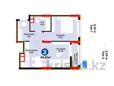 2-комнатная квартира · 41 м² · 2/17 этаж, Е 908 23 за 26 млн ₸ в Астане, Нура р-н