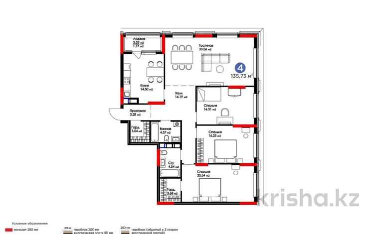 4-комнатная квартира · 135.73 м² · 3/9 этаж, Туран 41 за 95 млн 〒 в Астане, Есильский р-н — фото 5