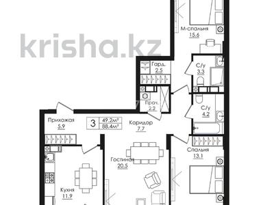 3-комнатная квартира · 88.4 м² · 14/16 этаж, Тауелсиздик 38 — Б. Момышулы за 39 млн 〒 в Астане, Алматы р-н