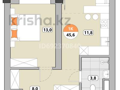 1-бөлмелі пәтер, 46.4 м², 10/10 қабат, Карасай батыра 119/95, бағасы: ~ 53.9 млн 〒 в Алматы, Алмалинский р-н