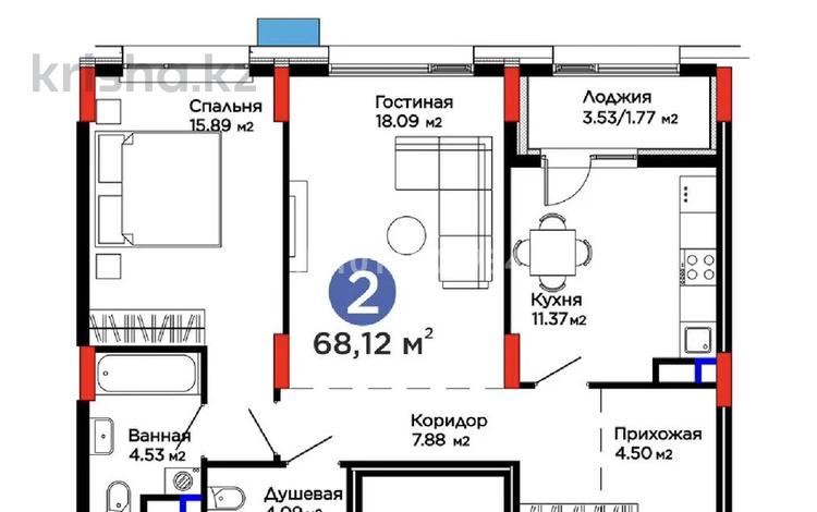 2-комнатная квартира · 68.12 м² · 7/9 этаж, Е-899 за 55 млн ₸ в Астане, Нура р-н — фото 2