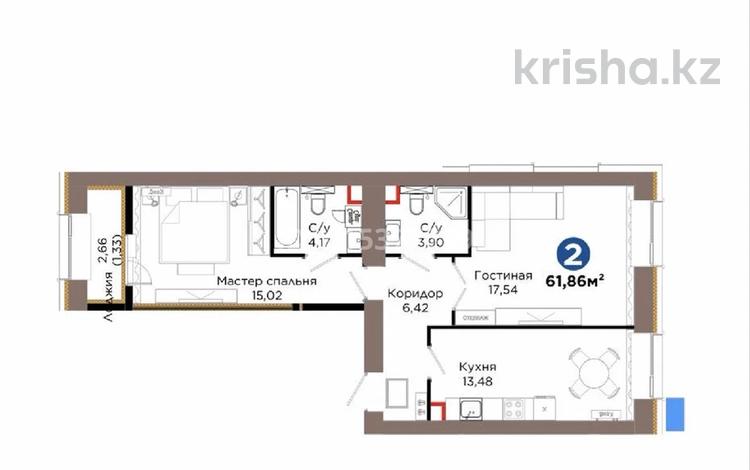 2-бөлмелі пәтер · 61.86 м² · 8/12 қабат, Хусейн бен Талал 1, 11/1-2, бағасы: 41 млн ₸ в Астане, Нура р-н — фото 3