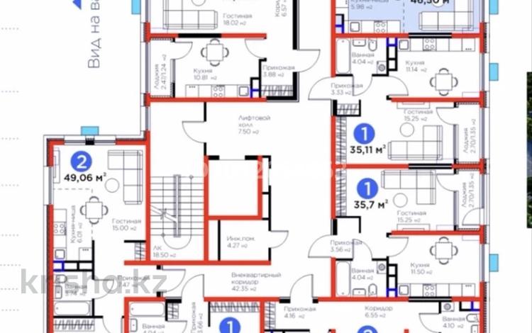 2-комнатная квартира · 46.56 м² · 4/6 этаж, мкр Дарабоз, Бауыржана Момышулы 11/12а за 35 млн 〒 в Алматы, Алатауский р-н — фото 2